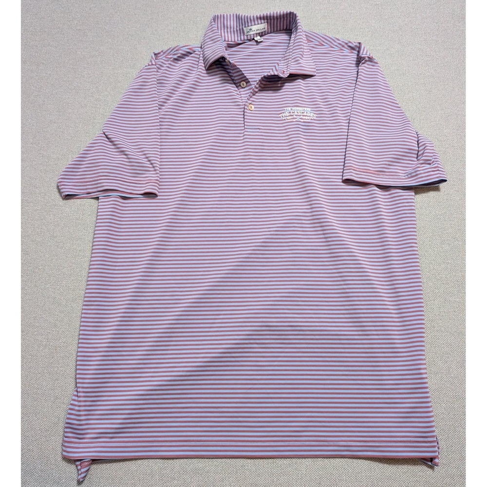 Peter Millar Polo Shirt Men's XL Red Blue Striped Cascades at Homestead Golf